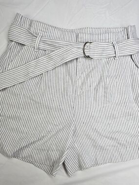 Banana Republic White Shorts with Black Pinstripes and Belt